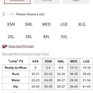 Wonder wink Measurements for scrubs listed